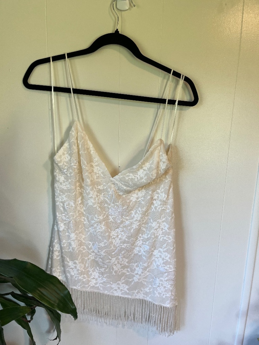 Zara Ecru Beaded Sequin Lace Fringe Top & Bottom Set NWT Size L